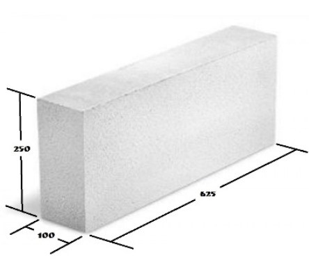 Газосиликатный блок 625х250х100 D500 F100 ГОСТ 31360