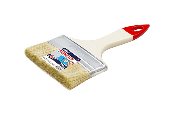 Кисть плоская 100мм натурал. щетина флейцевая деревянная ручка АКОР КФ "Столичная"