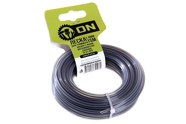 Леска для триммера 2,4мм х 15м ON квадратная с жилой двухкомпонентная усиленная (15-01-025)