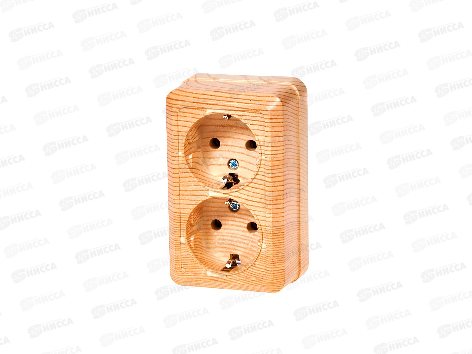 Розетка 2местная Universal Олимп сосна с/з 16А, 220В (еврослот) ОП 5560865