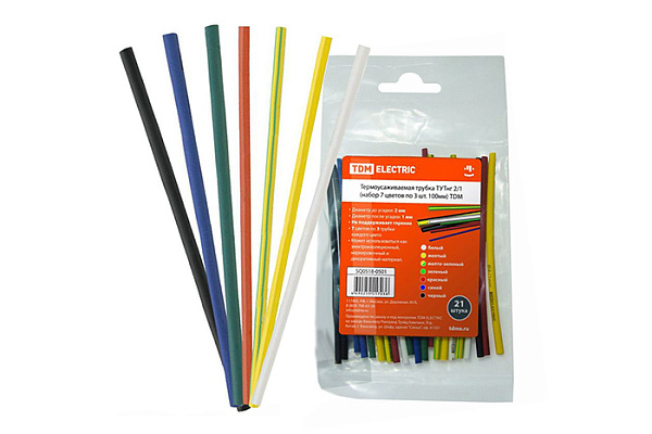 Трубка термоусадочная 100мм набор TDM ТУТнг 2/1 набор (7цв по 3шт) 0518-0501