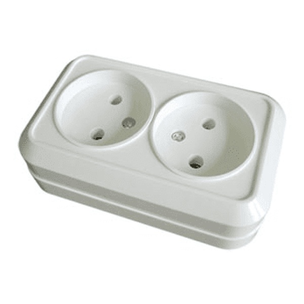 Розетка 2местная Universal Олимп белая б/з 16А, 250В (открытая установка) ОП О0102