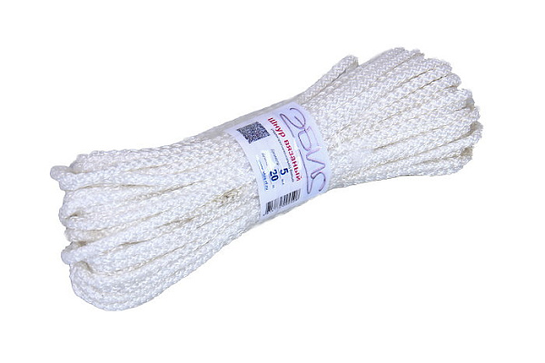 Шнур вязаный полипропилен 5мм х 20м белый (веревка) ЭБИС