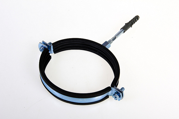 Хомут с гайкой 8мм 4" (110-115мм) и резиновым профилем для крепления труб (комплект) 503665