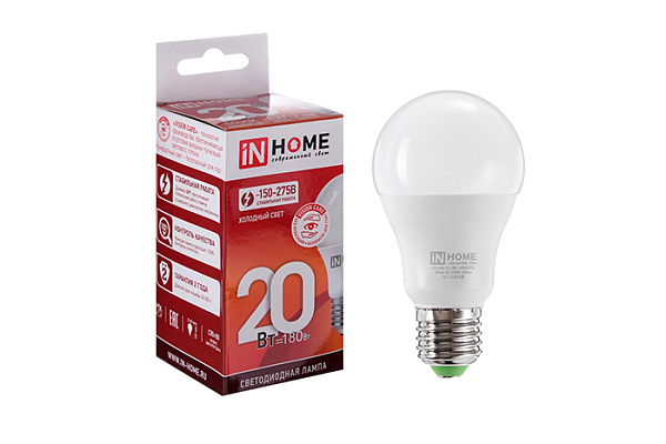 Лампа светодиодная 20Вт Е27 6500К 230Вт LED-A60-VC 1900Лм (грушевидная колба) Ин Хом (In Home) (0310 - фото 1