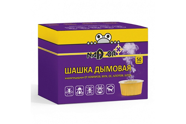 Дымовая инсектиидная шашка от мух, комаров, ос, тараканов, блох NADZOR (Надзор) 50г (DUM124)