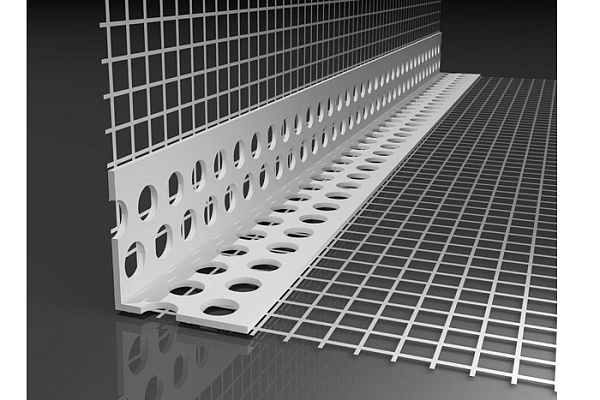 Уголок ПВХ перфорированный с армирующей сеткой 10х15см 3,0м фасадный