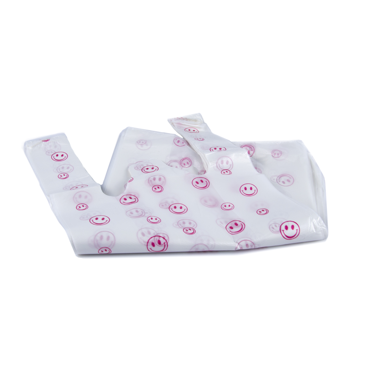 Пакет-майка белый с рисунком Смайлик 23х45см