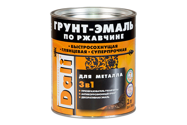 Грунт-эмаль 3 в 1 по ржавчине серый 2,0л Дали RAL7004