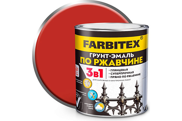 Грунт-эмаль 3 в 1 по ржавчине красный 1,8кг Фарбитекс (Farbitex) - фото 1