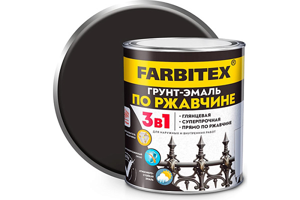 Грунт-эмаль 3 в 1 по ржавчине черный 0,8кг Фарбитекс (Farbitex)