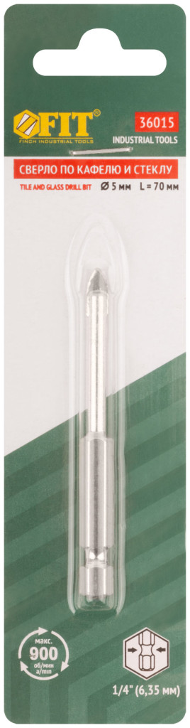 Сверло по кафелю 5мм, шестигранный U-хвостовик под биту 36015