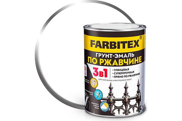 Грунт-эмаль 3 в 1 по ржавчине белый 0,8кг Фарбитекс (Farbitex)