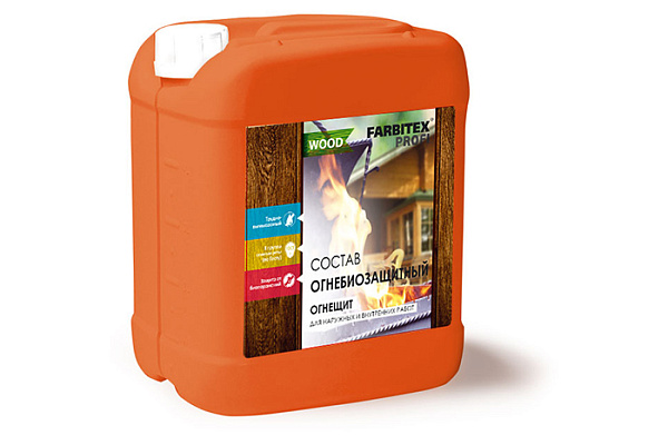 Огнебиозащитный состав 5л Огнещит пропиточный для древесины Фарбитекс Профи Вуд
